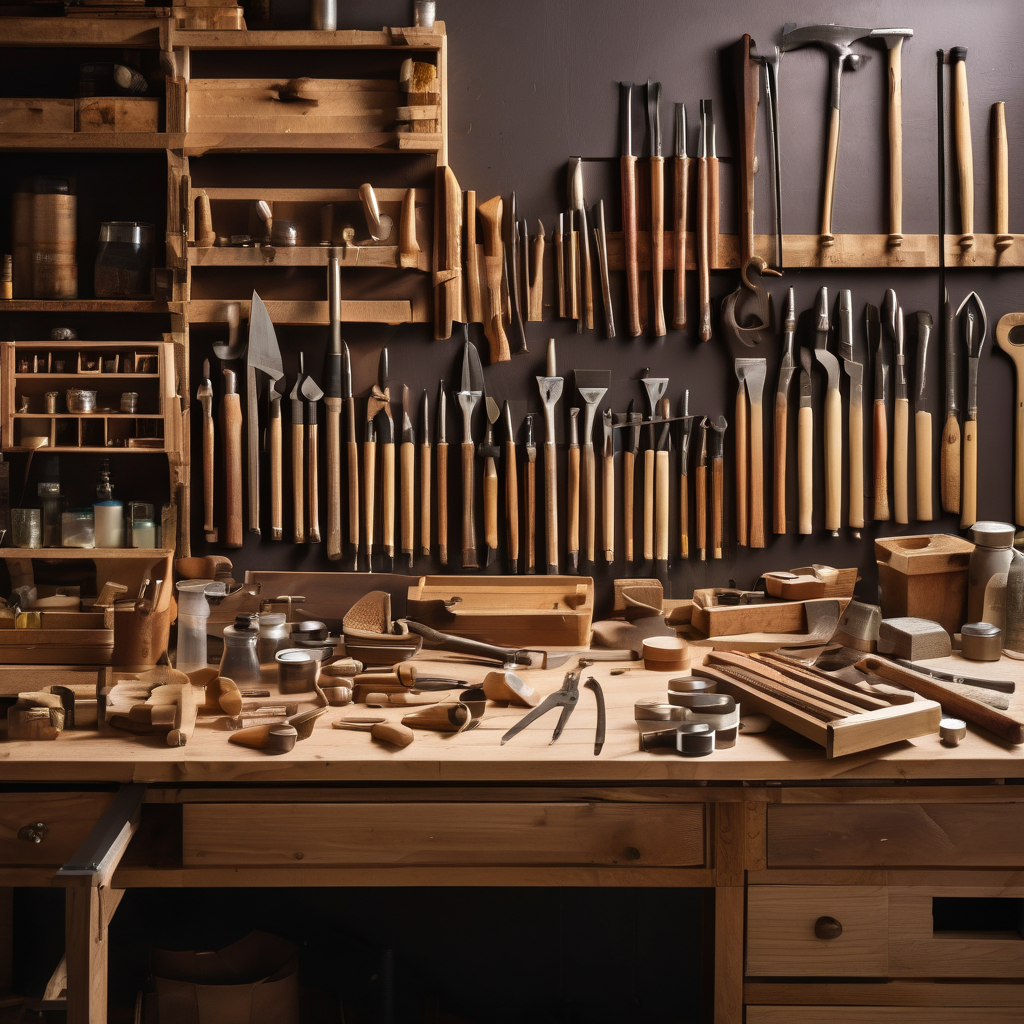 Professional workbench with carefully arranged printing tools and materials
